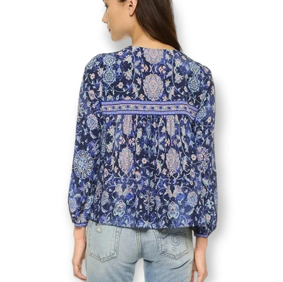 Rebecca Taylor Silk Dreamweaver Paisley Bohemian Peasant Blouse Indigo Size 6 - Picture 2 of 16